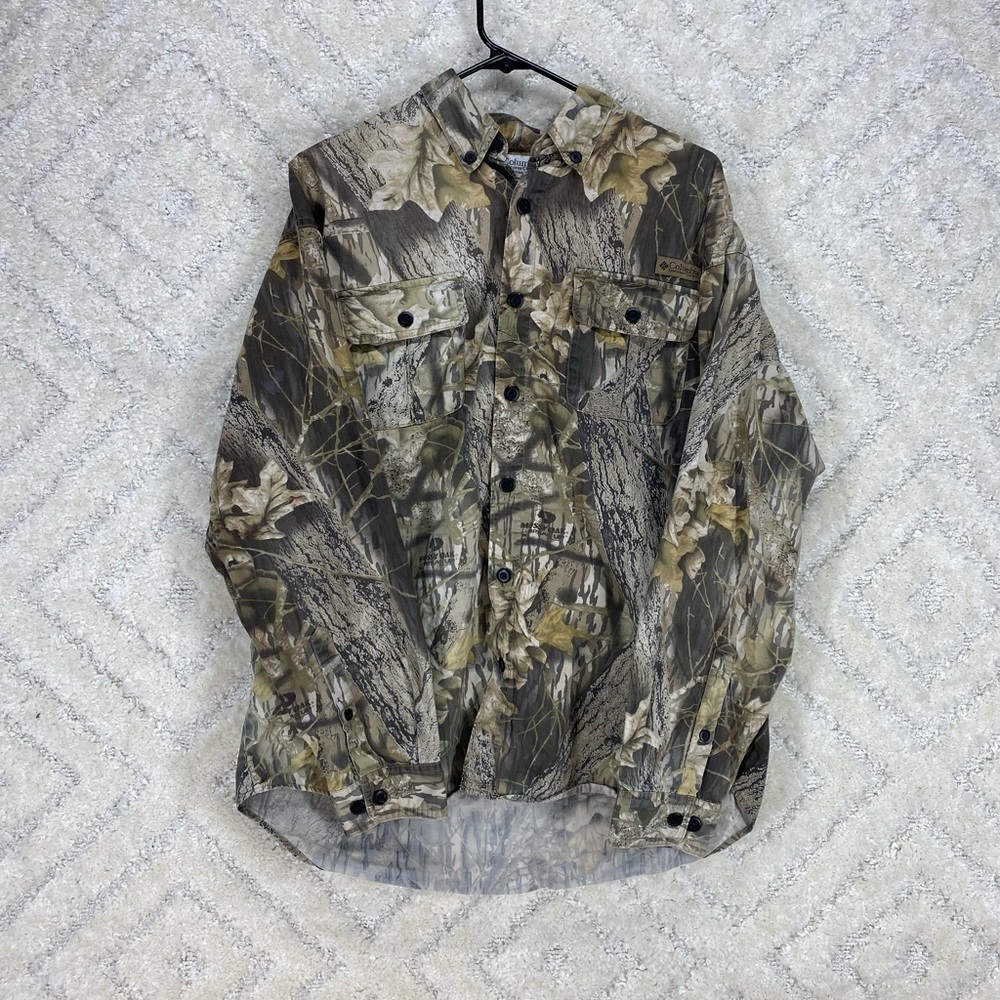 columbia long sleeve button up mens size large camoflauge